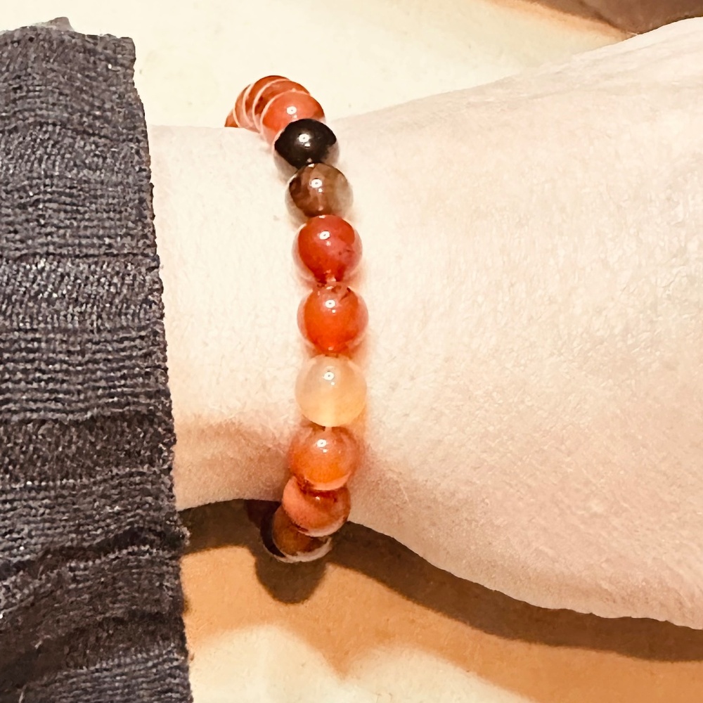 Carnelian Beaded Stretch Bracelet Natural Genuine Stone Warm Red Orange Tones